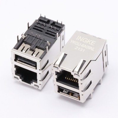 YKGU-6A09NL 10/100/1000 Base-T RJ45 Modular Connectors with USB cross ARJ-196